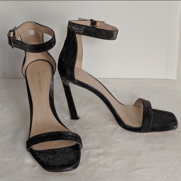 Stuart Weitzman 100 Square Black Night Nudist Stiletto Black Metallic 10.5 NIB - Picture 2 of 8